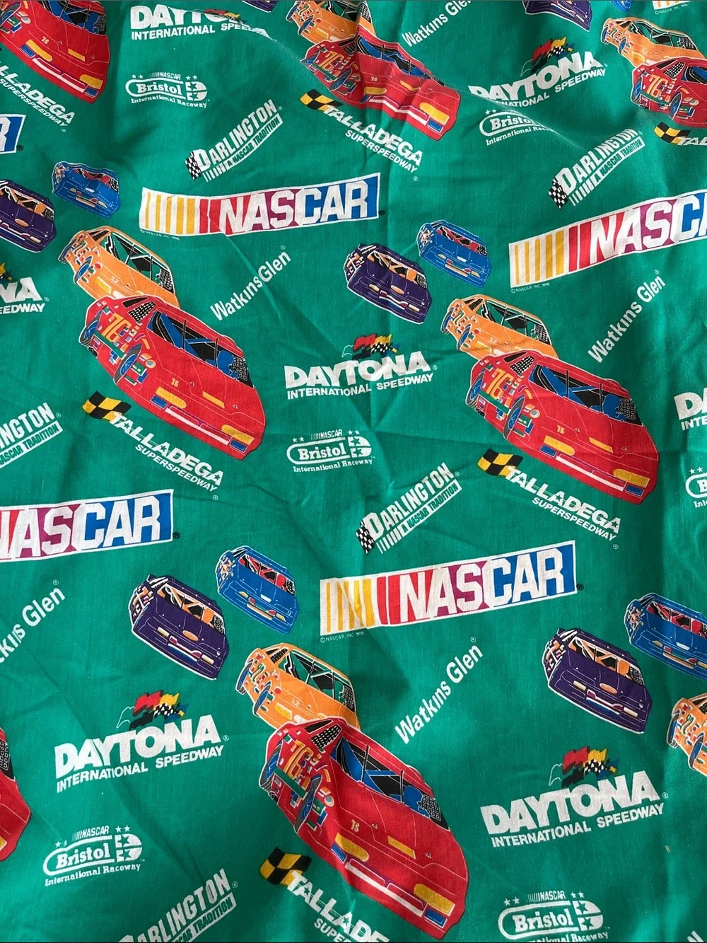 Vintage NASCAR Twin Sheet Set Race Car  Daytona Talladega  Speedway Racing
